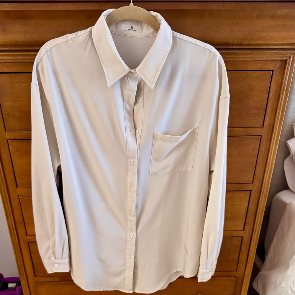 Bundle THREE Neutral Button Up Blouses Size Large - Picture 2 of 4